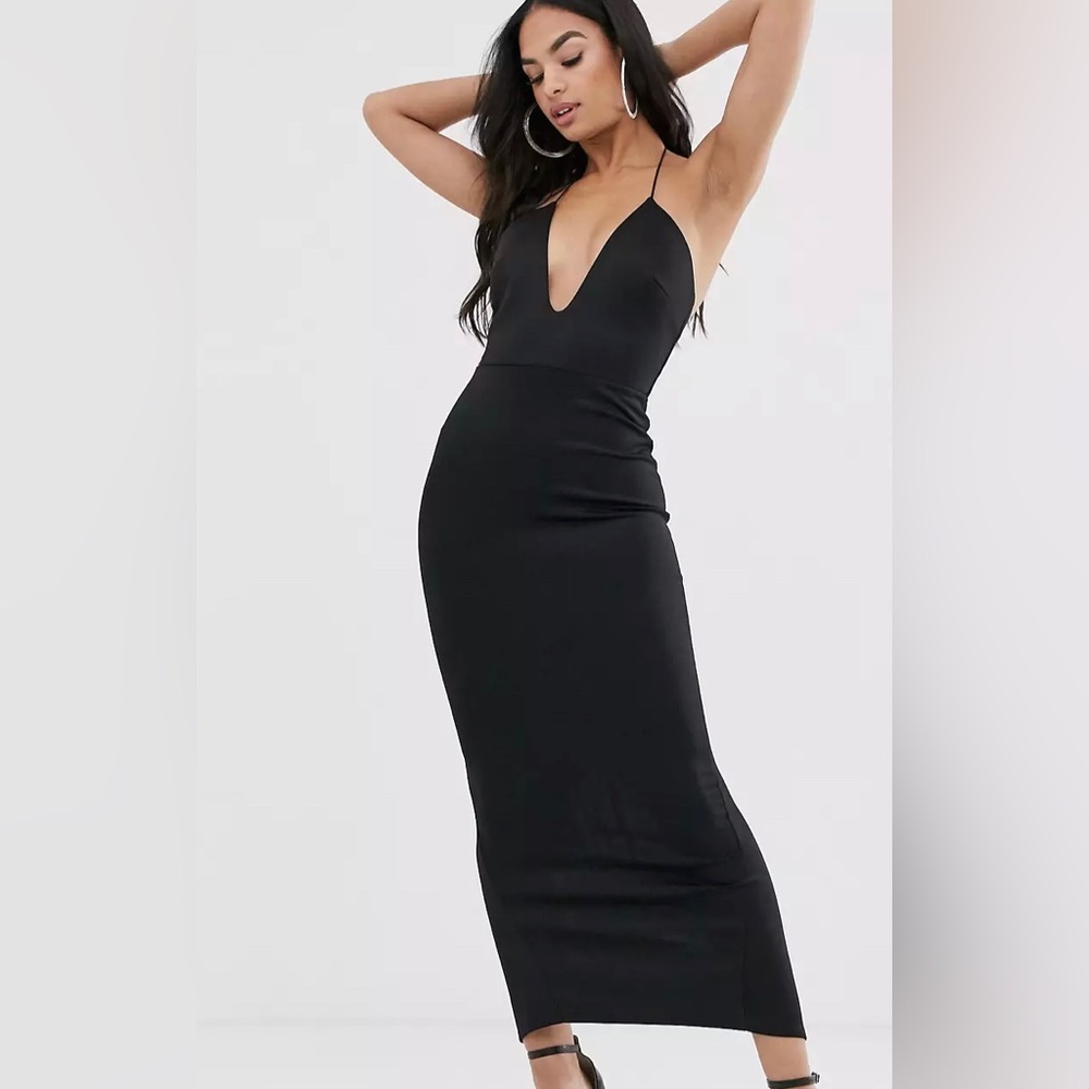 ASOS Black Plunge Neck Maxi Dress